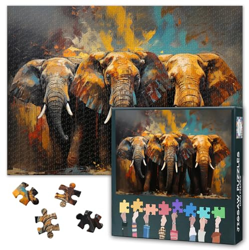 Erwachsene Puzzle 1000 Elefanten, DREI Elefanten Puzzles, Erwachsene Puzzle, Erwachsene Puzzles Spiel oder Spielzeug, geeignet für ältere Freunde 50 x 70cm