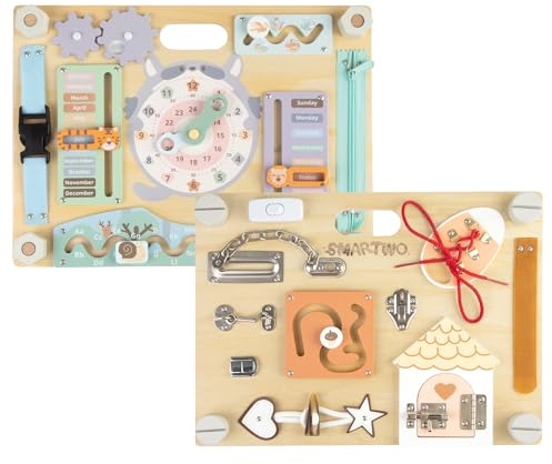 Smartwo Large Double-Sided Montessori Busy Board for Toddlers 2 3 4 Years Old, Wooden Sensory Toy, Fine Motor Skills Activities, Fidget Toys for Toddler Autism, Kids Gifts