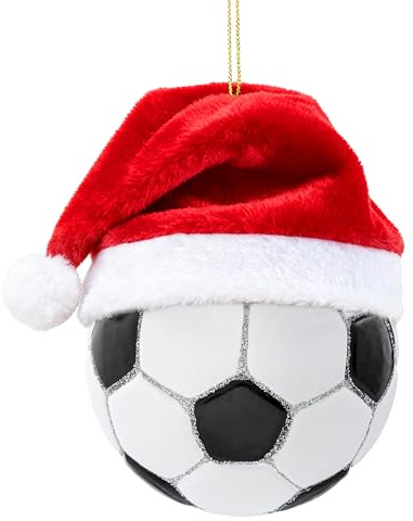Joiedomi Weihnachts-Fußball-Glasornament, geblasene Sportball-Ornamente, kleines Mini-Fußball-Dekor zum Aufhängen am Baum, adrette Dekoration für drinnen und draußen