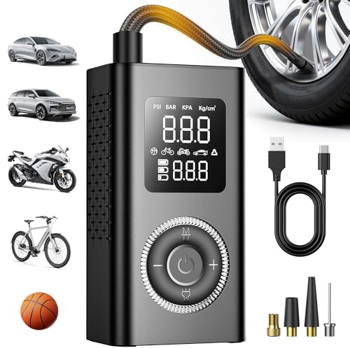 Tire Inflator Portable Air Compressor with Type-C Charging, Digital Pressure Gauge, LED Light