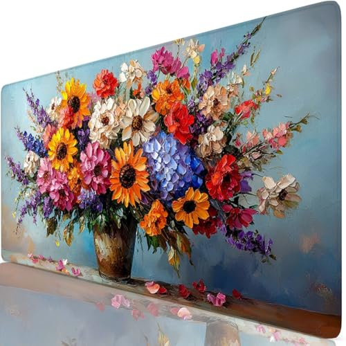 Gaming Mauspad Landschaft Mauspad XXL 600x300x3mm Mousepad Vase Schreibtischunterlage Verbessert Präzision und Geschwindigkeit mit Anti Rutsch Basis, Wasserdicht Desk Mat für Tastatur und Maus Y8-985