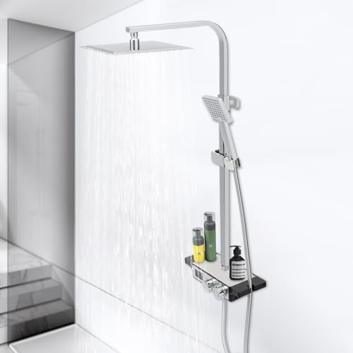 KKVUIIFF - Duschsystem, Duschset, Regendusche Armatur mit Handbrause, Duschbrausen, 3 Wasserauslassmodi, Keramikventilkern