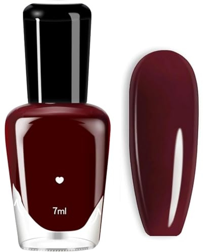 Burgundy Nail Polish, Quick Dry & Long Lasting, Vegan Nail Lacquer, Chip Resistant Deep Red Wine Red Varnish for Salon, DIY, Home Manicure