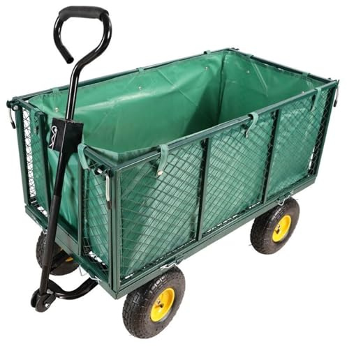 Heavy Duty Garden Trolley 500kg Capacity - 3-in-1 Mesh Garden Cart & Trailer with High Sides, Steel Frame, Large Pneumatic Wheels, Outdoor & DIY - Green (Green)