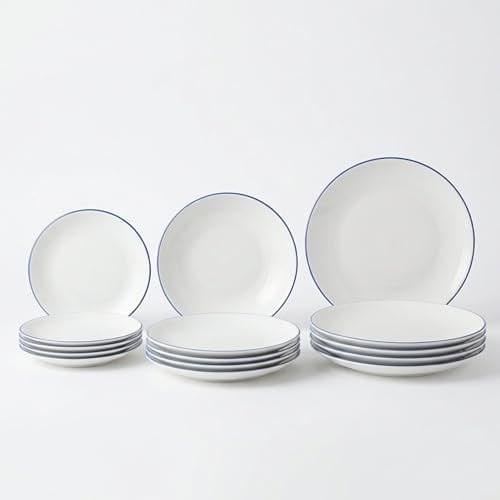 SANTA CLARA | Vajilla Completa 12 Piezas Vidrio Opal para 4 Personas, Apta Microondas y Lavavajillas, Vajilla Amalfi Azul Decorada para Hogar y Cocina