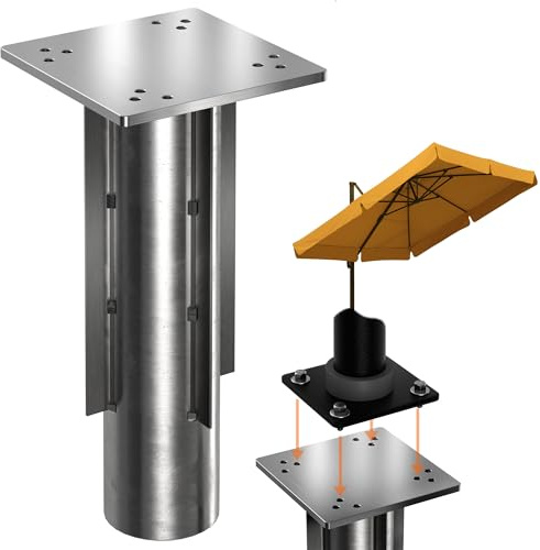 Menz Bodenhülse Ampelschirm, Bodenanker für Sonnenschirm zum Einbetonieren | Belastbar bis 500 kg, Verzinkter Stahl, Universelle Montageplatte, Flexible Lochkreise, Für Garten & Terrasse