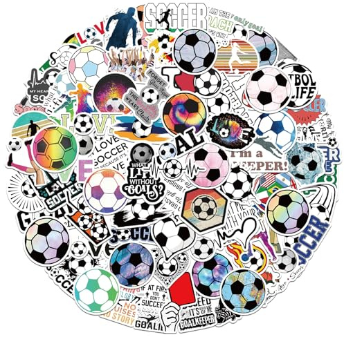 Bigqin 100 Pezzi Adesivi Tema Calcio, Stickers in Vinile Impermeabili per Bambini e Tifosi, Ideali per Bottiglie d'Acqua, Laptop, Skateboard, Valigie e Scrapbooking