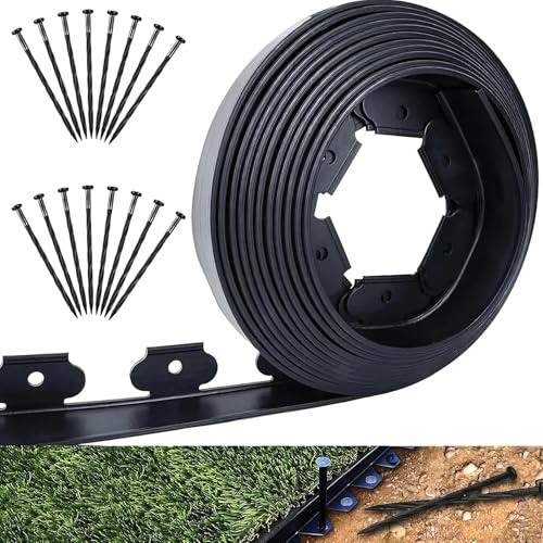 H&F Heimtextilien 2er Set Rasenkante Kunststoff Schwarz - Gesamtlänge 40 m (2×20 m) - 5 cm hoch, 5 cm tief - inkl. 120 Erdanker