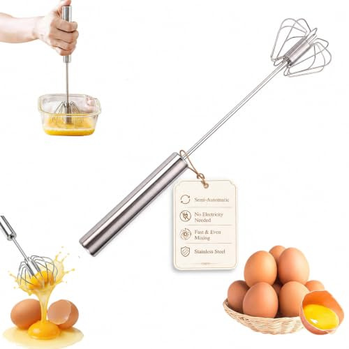 Semi-Automatisches Edelstahl Schneebesen Set, Hand Push Ei-Schläger (36 cm)
