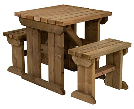 Arbor Garden Solutions 4 Seat Wooden picnic table and benches set, Yews compact patio furniture (4ft, Rustic Brown)