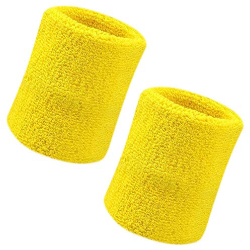 Schweißbänder, Sport Wristbands Gelenkband 2 Pack, 4 Zoll Sport Schweißband Armband Weiche verdickte Baumwolle, für Tennis Gymnastik Fußball Basketball, Laufen Athletic Sports-Gelb