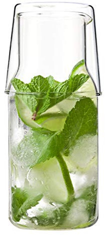 Evilandat Juego de jarra de cristal con vaso junto a la cama