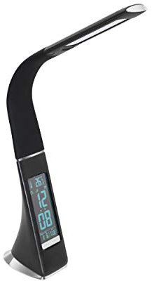 EGLO LED Tischlampe Cognoli, Tischleuchte mit Touch, neutralweiß, dimmbar, Info-Display, Wecker, Schreibtischlampe aus Kunststoff, Bürolampe in Schwarz