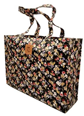 SturdyFoot Büchertasche, Musik Tasche, Tragetasche, Einkaufstasche, wasserdicht PVC beschichtet, Tote Tasche, Wachstuch Tragetasche -Blume