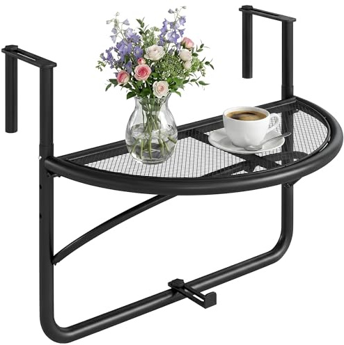 Outsunny Mesa Colgante de Balcón Semicircular 60x47x50 cm Ajustable | en Altura, Simple y Conveniente, para Barandilla de Balcón, Terraza, Patio