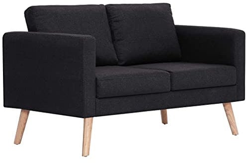 vidaXL Sofa 2-Sitzer mit Rückenkissen Sitzkissen Zweisitzer Polstersofa Loungesofa Lounge Stoffsofa Sitzmöbel Wohnzimmer Stoff Holzrahmen Schwarz