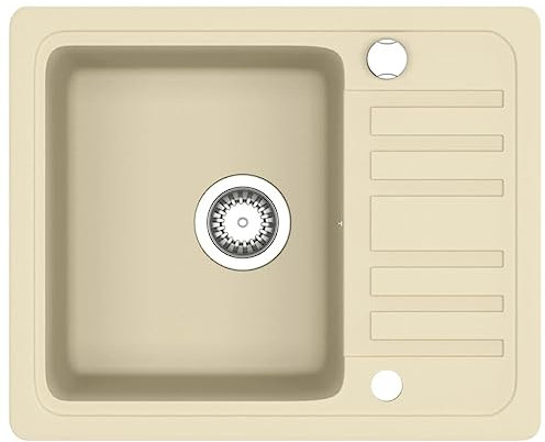 vidaXL Evier de Cuisine Seul Lavabo avec Vidange Egouttoir Encastré Réversible Décoration de Cuisine Intérieur Maison Granit Beige