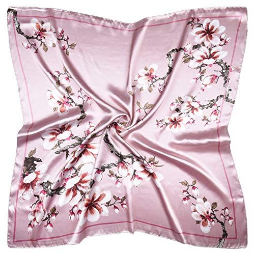 vabovin Foulard carré en satin imitation soie pour femme 88,9 cm, 27- Fleurs roses