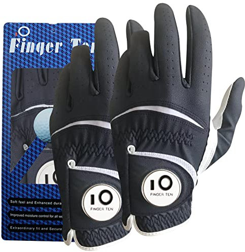 Golfhandschuhe Herren Golf Handschuhe Links Rechts Leder Handschuh Wert 1 2 Stück Not Paar Golfhandschuh Linke Rechte mit Ball Marker Allwetter Griff für Männer Golfer (2 Stück Dunkelblau, L, Links)