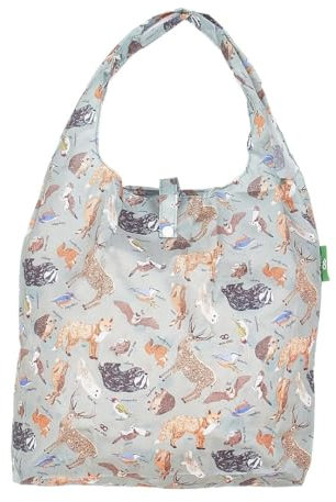 ECO CHIC leichte faltbare wiederverwendbare Einkaufstasche | Wasserabweisende Einkaufstasche | Lässt sich zur Aufbewahrung in die angebrachte Tasche falten (Waldtiere Olivgrüne)