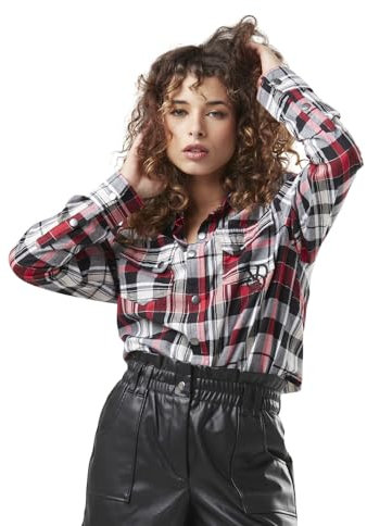 Chemise Femme Checks, Chemise à Carreaux Femme, Coupe Droite & Manches Longues, Rouge Taille L