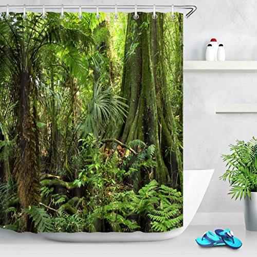 LB Duschvorhang Grüner Regenwald 150X200CM Palme Botanische Pflanze im Dschungel Bad Vorhänge mit Vorhanghaken Polyester Wasserdicht Anti Schimmel Badezimmer Vorhang