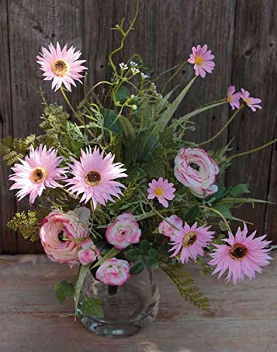 artplants.de Gerbera Kunststrauß Makana, Ranunkel, Rose, rosa, 45cm - Blumenstrauß künstlich/Kunstgerbera