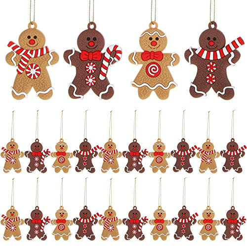 WILLBOND 24 Stück Lebkuchen Weihnachten Schmuck Weihnachten Lebkuchenmann Dekoration Lebkuchenmann Hängende Weihnachtsschmuck für Weihnachtsbaumdekoration, 4 Arten