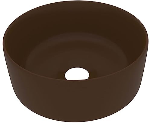 vidaXL Luxus Waschbecken mit Abflussloch Waschschale Waschtisch Aufsatzwaschbecken Waschplatz Handwaschbecken Rund Matt Dunkelbraun 40x15cm Keramik