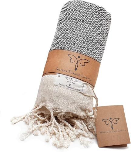 Smyrna türkische 100% Baumwolle Vintage Kuscheldecke |Beste Qualität | Große 127x152cm kuschelige Decke |Hergestellt in der Türkei | Maschinenwaschbar |Premium Luxus Badetuch& Picknickdecke-Dunkelgrau
