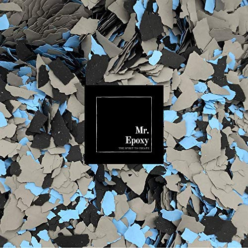 Mr. Epoxy Farbchips für Bodenbeschichtung (1 kg, Mix Hellblau/Grau/Schwarz) - Epoxidharz Deko Chips - Terrazzo Flakes (Farb Chips) für Garagenböden, Keller & Werkstatt
