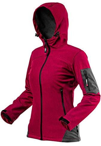 NEO TOOLS Damen Arbeits-Softshelljacke mit Kapuze, 96% Polyester, 4% Elasthan, Gr. S-XXL, winddicht, wasserabweisend (8000 mm), atmungsaktiv (1000 g/m2), wasserdichte Reißverschlüsse