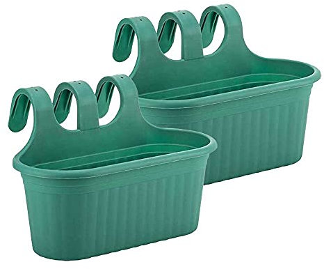 Jardinera Balcón 6,5 litros 38 cm Largo, Set 2 Unidades, Maceta Colgar (Verde)