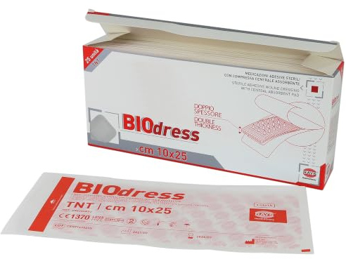 Rays Biodress Medicazione adesiva sterile in Tnt, Cerotti Post Operatori, 10x25 cm (25 unità)