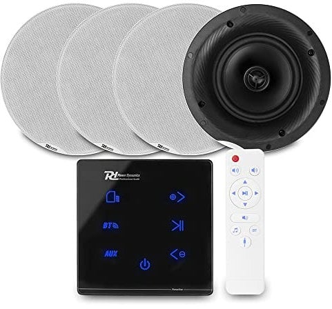 Power Dynamics Powerline Bluetooth Ceiling Speakers Set - Home Ceiling Speaker System with A100B In-Wall Amplifier & 4x FCS8 8 Speakers, Touchscreen Control & Hi-Fi Audio Streaming