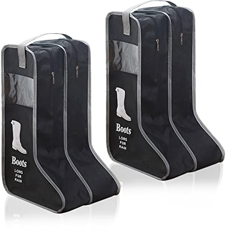 KOVOSCH 2 Pack Portable Boots Storage Bag, Black Shoe Bags for Storage and Travel Dust Proof Travel Shoe Bags for Packing (Large)