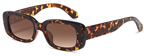 kimorn Rechteckig Sonnenbrillen für Damen Herren Trendige Retro Mode Brille 90er Vintage modisch UV 400 Schutz Quadratischer Rahmen K1200 (Leopard-Rahmen-Steigungs-Braun, 65)