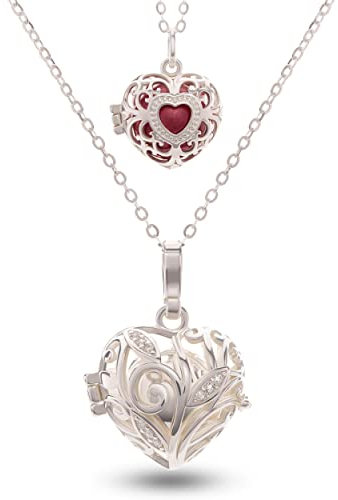 PYA Symphony of Hearts Engelsrufer Ketten Set mit Anhängern und Klangkugeln aus 925 Sterling Silber | Individueller Damen Schmuck aus Herz - Kettenanhängern, Schutzengel- Halsketten und Farbkugeln.