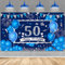 Blauer 50. Geburtstag Dekorationsbanner für Männer Frauen, Marineblau Silber Happy 50. Geburtstag Banner Hintergrund, Großes blaues 50. Geburtstag Banner für 50. Geburtstag Jubiläum Party Dekoration