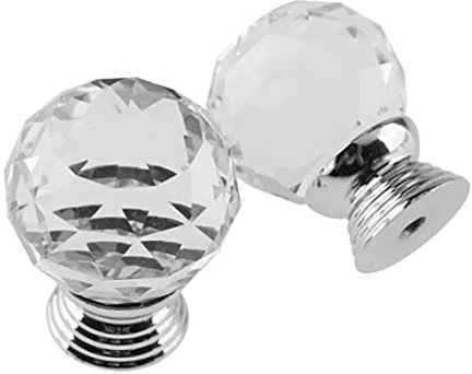 VDL 4 PCS Round Crystal Glass Door Knobs for Cupboards Wardrobes, 30mm Diameter with Screws, Cabinet Drawer Handles