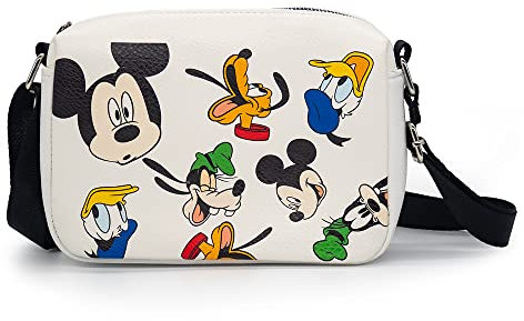 Disney Tasche, Crossbody, rechteckig, Disney Mickey und Friends Fab Four Expressions All Over, weiß, veganes Leder, Mickey and Friends