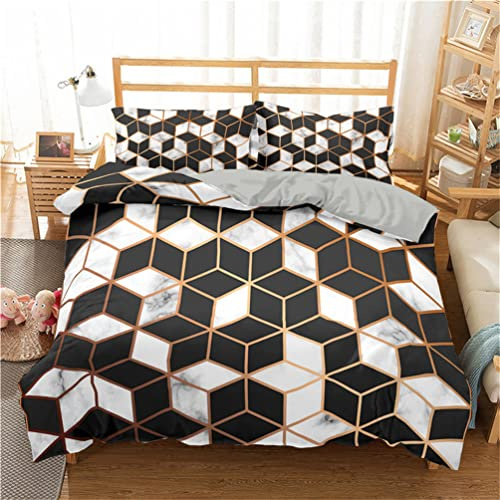 Tomifine Marbre Housse de Couette 140x200 cm avec 2 x Taies d'oreiller 65x65 cm, Géométrique Imprimé Microfibre Literie Parure de Lit Linge de Lit avec Fermeture Éclair pour (140x200 cm,Carreaux a)