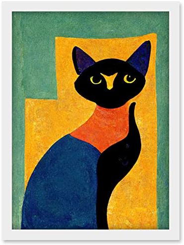 Doppelganger33 LTD Modern Abstract Minimalist Cat Artwork Framed Wall Art Print A4