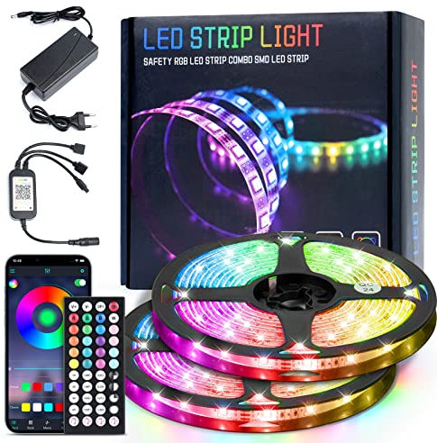 Jobfun LED Strip 10m Bluetooth LED Streifen RGB Farbwechsel Wasserdicht LED Lichterkette mit Steuerbar via App Musikmodus LED Band für Schrankdeko Party Zuhause Schlafzimmer Dimmbar