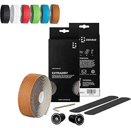 URBAN ZWEIRAD Premium Extra Dry - Fahrrad Lenkerband Rennrad - Griffband selbstklebend inkl. Alu Lenkerstopfen - Gravel, Rennrad Lenkerband (braun)