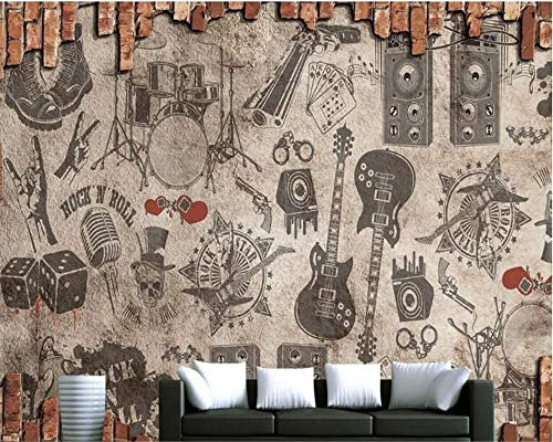 SXGCH Photo Wallpaper Retro Music Rock Band Wallpaper Mural Picture Photo Murals Wallpaper Mural Wallpaper 3D Wallpaper Paste Living Room The Wall for Bedroom Mural Border - 250(W) x175(H) cm