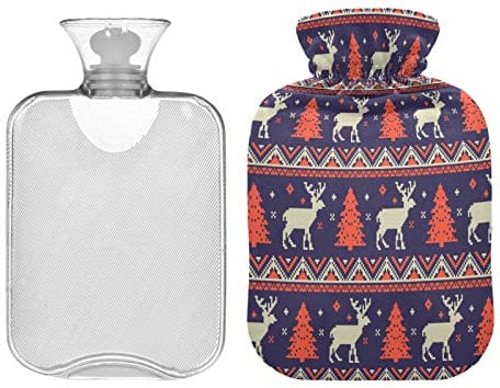 Wärmflasche, Weihnachtsmotiv, braun, Rentier, 1 l, für den Winter, Wärmflasche, weicher Plüschbezug, Handfüße, Wärmer für Kinder, Männer, Frauen