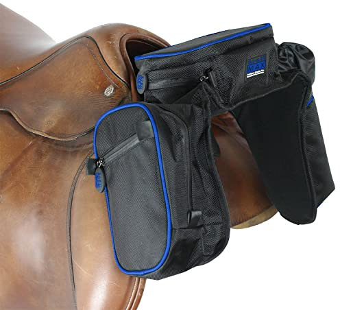 TrailMax Compact English Pommel Pocket Horse Saddle Bag; English Front Pocket Horse Saddle Bag w/Water Bottle Sleeve; English/Endurance/Australian Saddle Bags; Horse Saddle Bags for Trail Riding;Blue