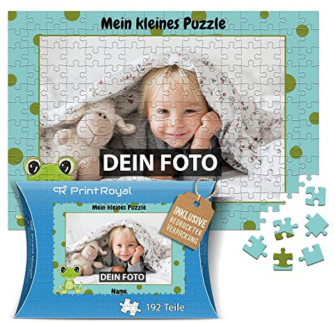 Fotopuzzle für Kinder mit Name und Foto Puzzle selbst gestalten - Mein kleines Puzzle mit Frosch, Kinderpuzzle | 39 x 27,5 cm, 192 Teile in Kartonverpackung