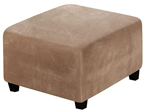 ZRCYXDW Samt Ottomane Abdeckungen, Stretch Quadratisch Hocker Protector Verdickt Wärme Ottomane Schonbezug Für Wohnzimmer Schlafzimmer-Khaki-Large